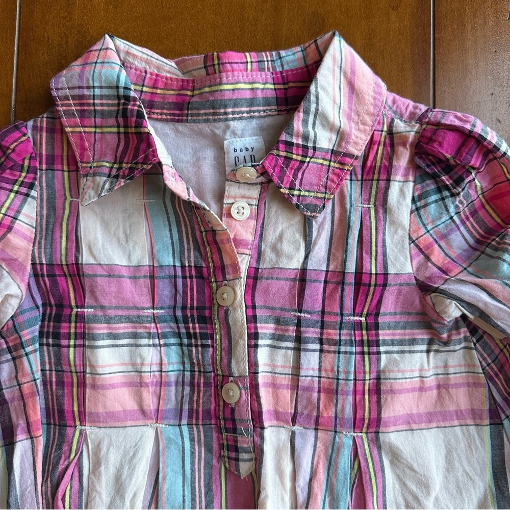 Baby Gap|Plaid Pink Collared Dress|Size 18-24m Long Sleeve Button down - Picture 2 of 5
